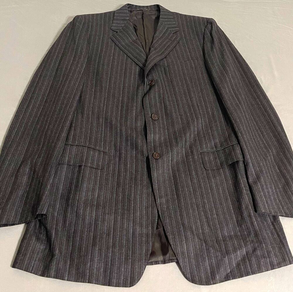 Canali Made in Italy Charcoal Grey Pinstripe 3 Button Suit Blazer Jacket FLAWED